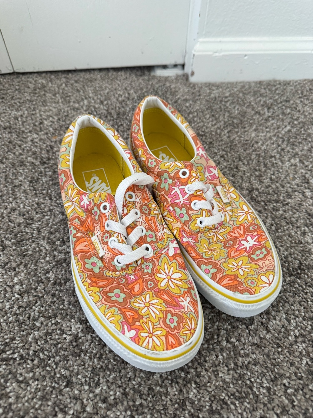 Vans Floral Canvas Low-Tops in Orange, Yellow & Pink